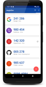 TOTP Authenticator displaying generated One-Time Passwords for various services (source: https://getaegis.app)