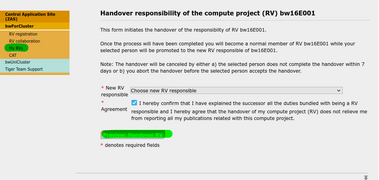 3. Select "New RV responsible" from the drop-down menu, check "Agreement" and click "Preview: Handover RV" to continue.